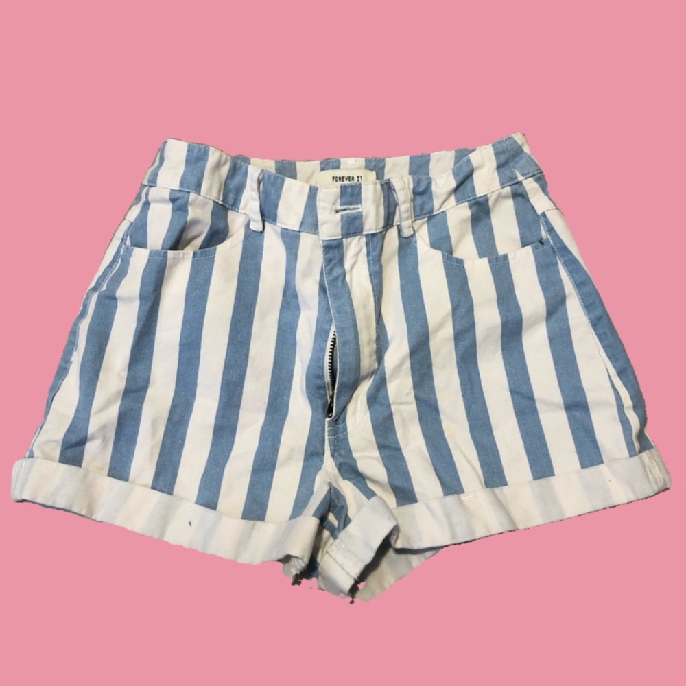 Striped denim shorts
